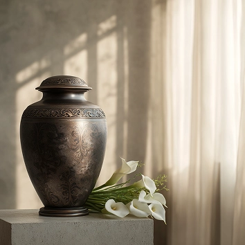 Elegantiška tamsi urna su ornamentais – Akmeka laidotuvių paslaugos